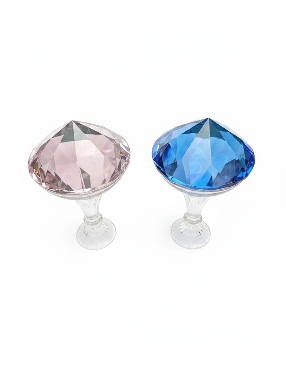 Large Crystal Paperweights | Set of 2 1 Pink & 1 Blue Faceted Glass Desk Decor - Picture 2 of 6